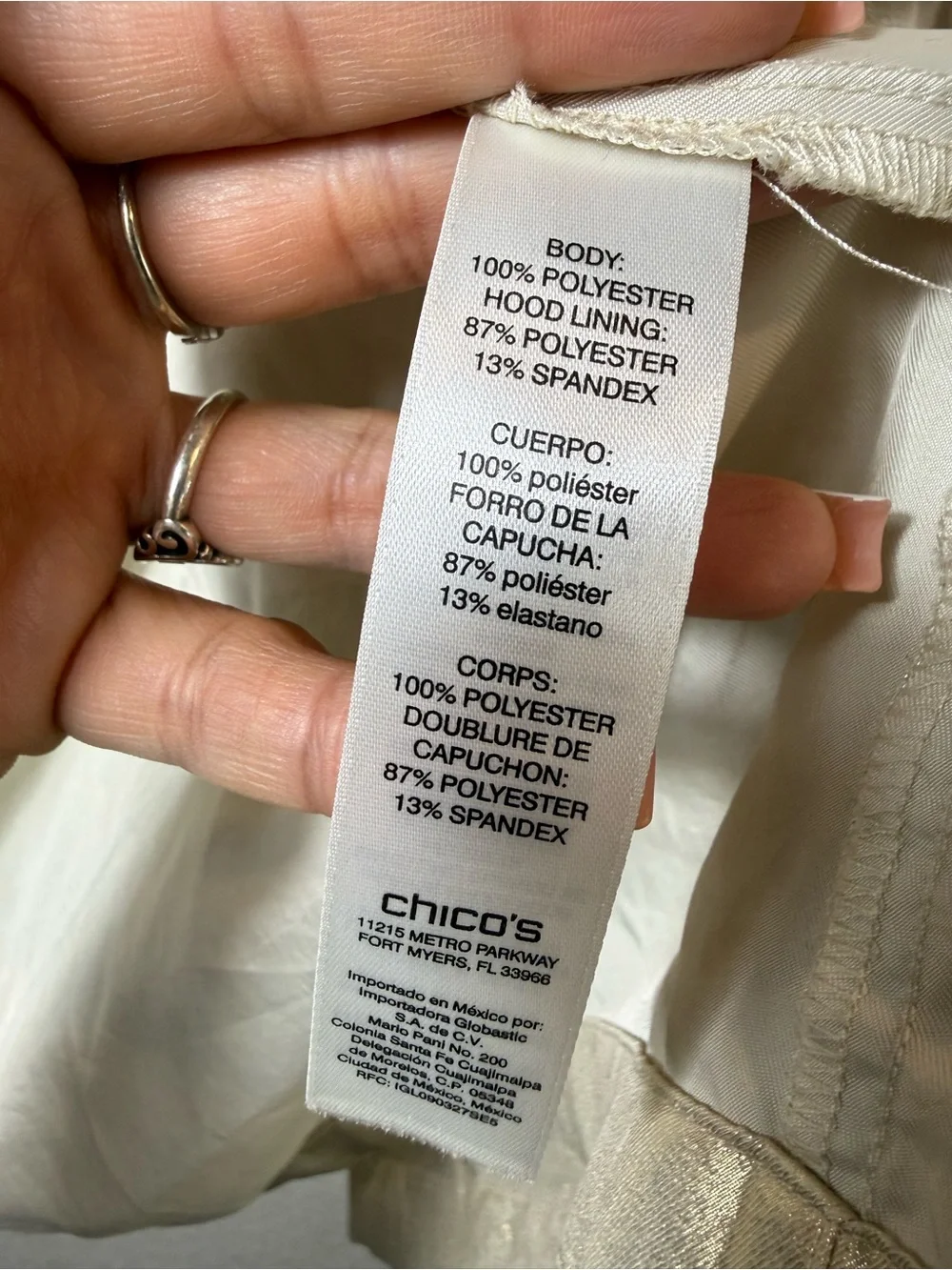 Chico’s Zenergy Metallic Hooded Anorak Utility Jacket Drawstring Waist Size 3/XL